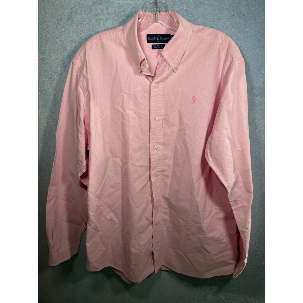 Ralph Lauren Mens Large Dress Shirt Pink Button Down Custom Fit Cotton